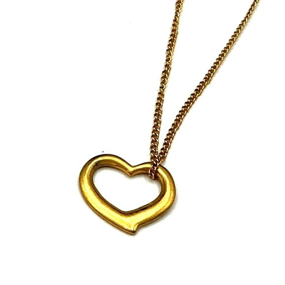 Gold-Tone Open Heart Pendant Necklace On Fine Chain - Picture 1 of 4